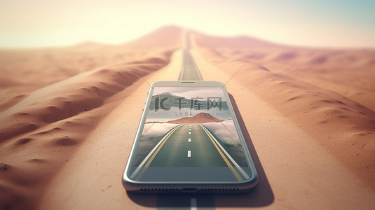 旅行手机海报背景图片_智能手机出现的道路的移动魔术 3D 插图