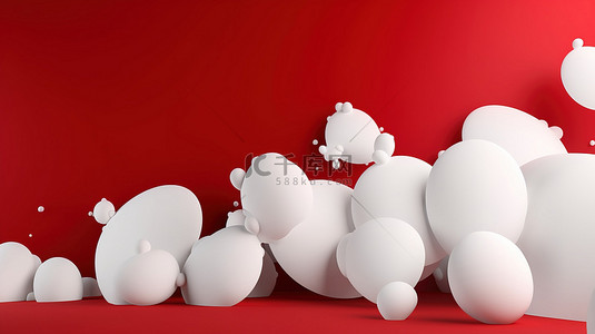 信对话框背景图片_红色横幅背景与孤立的 3d 白色气泡