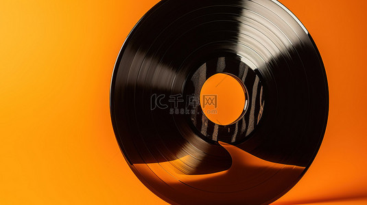 背景转盘背景图片_带有橙色背景的 3D 黑胶唱片
