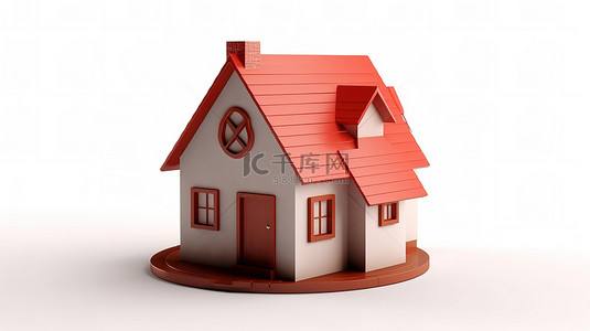白色背景上的盾牌和房屋的孤立 3D 插图