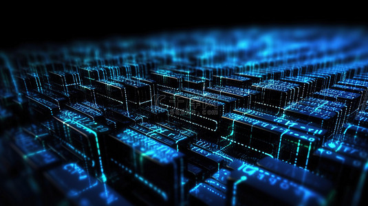 软件登录界面背景图片_带有蓝色编程代码行的 3D 渲染黑屏