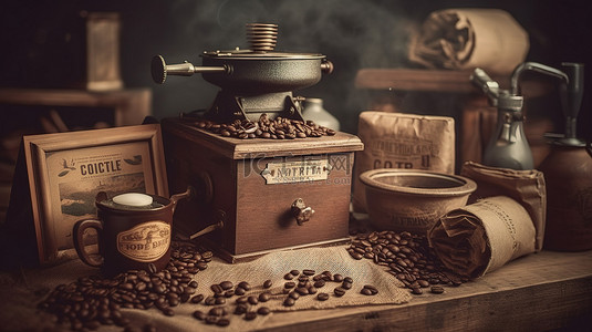 混合机背景图片_3d 渲染中的老式咖啡混合