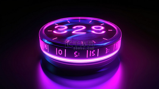用于 ui ux 界面设计的霓虹灯 3d 渲染中的发光日期圆圈图标在黑暗中照亮符号