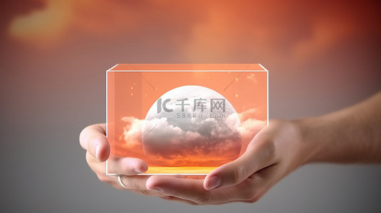 云彩下雨背景图片_机器人的 3D 渲染，天气预报显示太阳和云彩