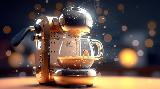泡泡机背景图片_带有泡沫的咖啡机的 3d 渲染