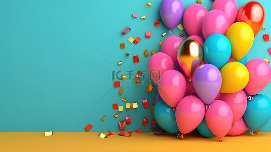 背景丝带背景图片_节日 3D 插图，配有彩色气球和文本框架，用于圣诞节和新年庆祝活动