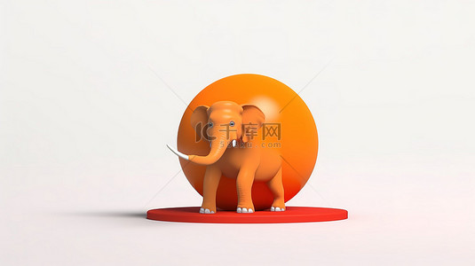 非洲大象在带有停车标志的橙色球上保持平衡的 3D 插图