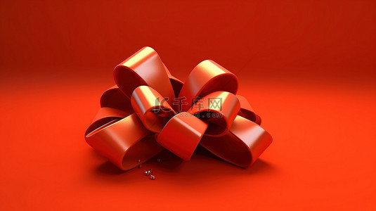 充满活力的红色背景上带有节日蝴蝶结和丝带的 3D 圣诞问候
