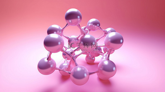 粉红色背景上带有分子的气泡的 3D 渲染