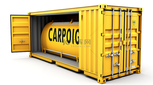 货物标记的船舶集装箱与打开的门隔离在白色背景 3D 插图