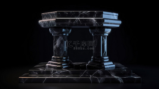 金石可镂背景图片_自由形式的岩石与 LED 照明框架黑色大理石基座隔离 3D 渲染