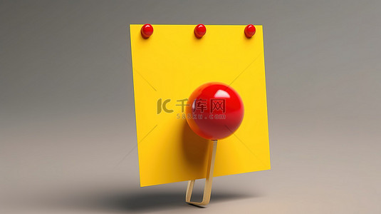 灵感板背景图片_3D 渲染的红色图钉免费持有黄色便签