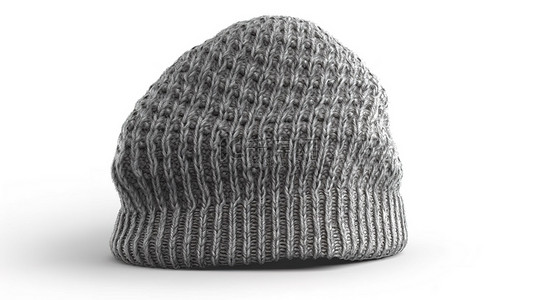 冬季帽子背景图片_白色背景模型，配有空白灰色羊毛无檐小便帽，有足够的空间适合您的设计，非常适合冬季 3D 渲染
