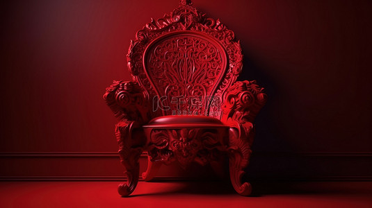 红色皇家椅子展示在红色令人惊叹的 3D 渲染上