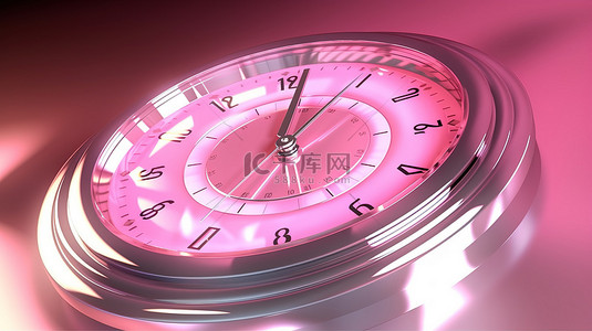 银针背光表盘灯显示 3 00 pm 的粉红色时钟的 3D 插图