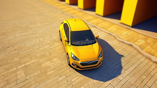 城市品牌背景图片_空白画布黄色城市汽车准备好您的创意触摸 3D 渲染