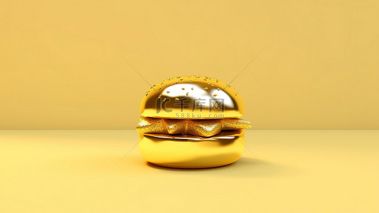 金色芝士汉堡采用最小的 3D 设计，呈现在闪亮的金色背景上