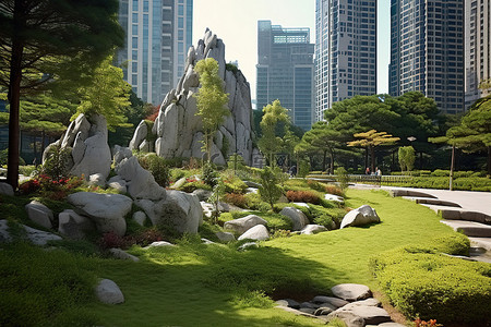 园林背景图片_公园位于高楼林立的城市中央