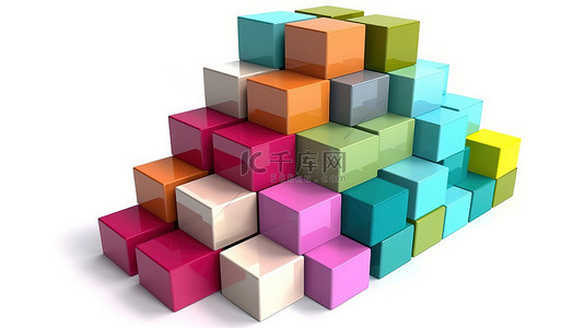 创建数字 1 的充满活力的立方体在白色背景下设置 3D 渲染