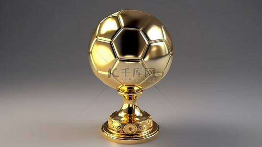 足球奖杯背景图片_带有嵌入式剪切路径和金色饰面的独立足球奖杯的 3D 渲染