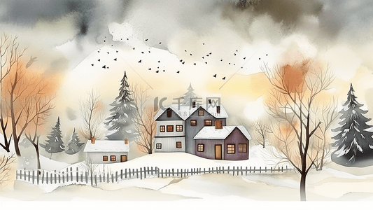 卡通的树背景图片_冬天雪景插画