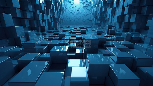 背景科技蓝背景图片_迷人的蓝色和浅色调抽象 3d 渲染中的几何矩形