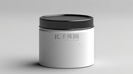模板食品背景图片_带有光滑黑色塑料盖的空白白色金属锡罐的 3D 渲染