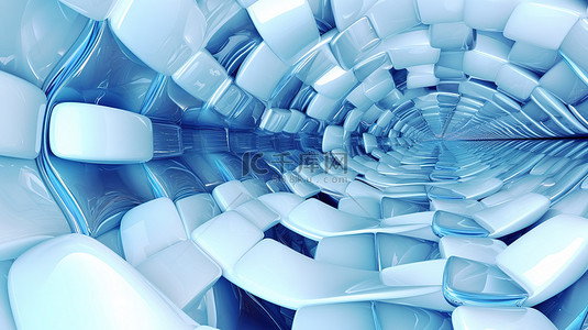 字效果背景图片_具有冷蓝色和白色色调的 3D 抽象技术图像