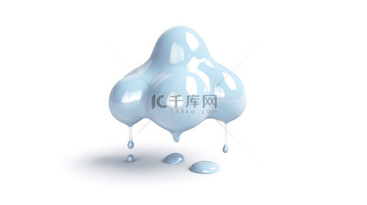 白色雨水背景图片_白色背景上孤立的云和雨滴的 3d 插图