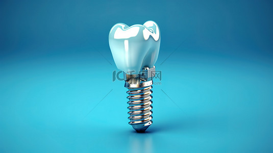 具有蓝色透明颜色和 3d 所示空白空间的牙科植入组件
