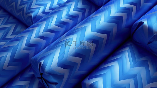 3d 渲染蓬松包装纸与蓝色锯齿形设计