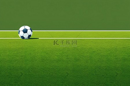 足球坐在一条线右侧的草地上