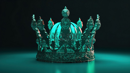 绿松石皇冠在 3d 渲染隔离与充满活力的背景