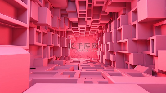 粉红色调的几何抽象形状 3d 渲染网站横幅和名片的理想选择