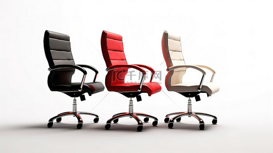 一家三代背景图片_白色背景上三把独立办公椅的 3D 渲染