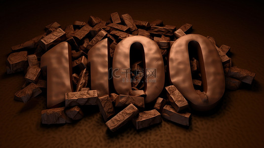 特色甜点背景图片_以巧克力块背景和 10k 文本为特色的 3d 插图