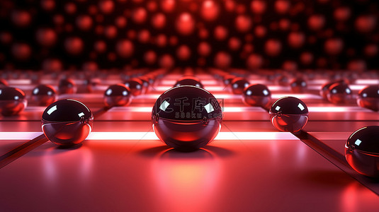 3D 渲染中发光的圆形红色金属球