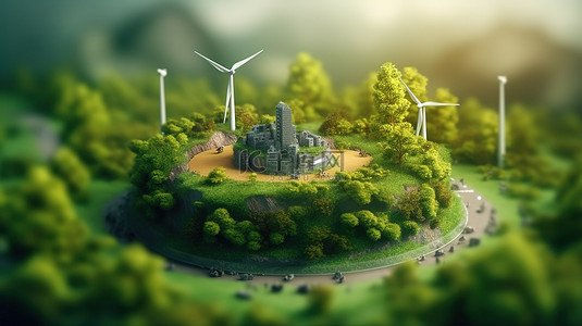 利用自然的力量生态友好能源的 3D 渲染