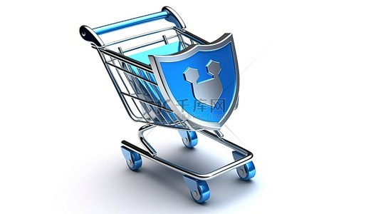 消费者背景图片_白色背景上的安全购物蓝色盾牌象征着 3d 消费者保护