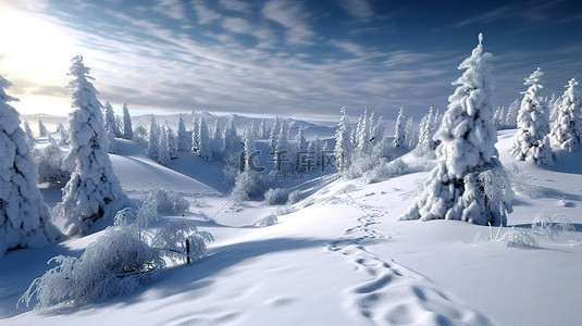 冬季美景背景图片_冬季仙境 3d 雪景美景
