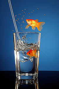 鱼在一杯水和一根吸管中游泳