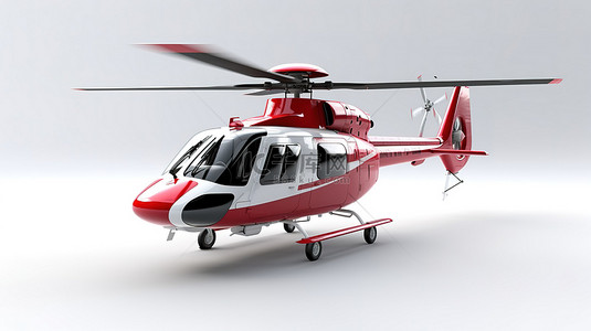民用航空背景图片_白色背景与红色民用直升机的 3d 插图