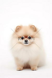 里美背景图片_白色背景的博美犬在家里可爱的高清图像