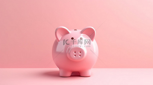 柔和粉红色背景上的存钱罐或钱箱的 3D 渲染，鼓励财务规划和投资