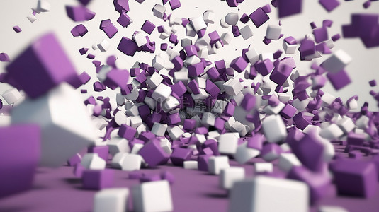 紫色和白色悬浮几何形状的 3D 渲染抽象插图