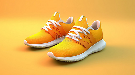 感恩所有人背景图片_充满活力的运动鞋，适合所有人，采用亮橙色和黄色帆布，带有升高的白色鞋底 3D 渲染