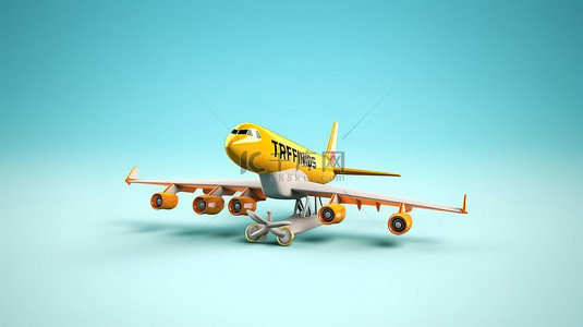 免费送货横幅装饰 3D 渲染中的卡通飞机