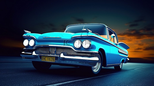 老式蓝色汽车美学 3D 渲染和艺术品