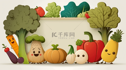 水果美味背景图片_蔬菜米色可爱卡通背景