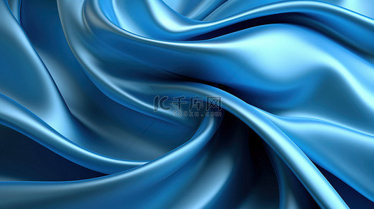 华丽的缎子设置在宁静的蓝色背景 3D 渲染中